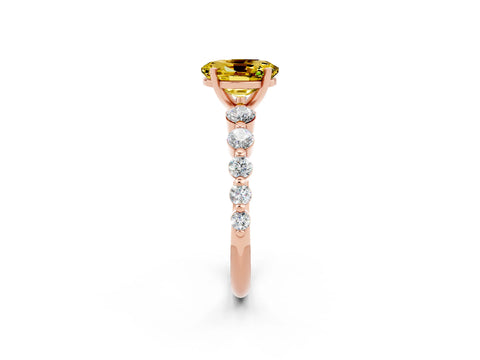 Rose gold Oval Cut Solitaire Yellow Sapphire Ring with Pave Band and Four-Prong Setting_26