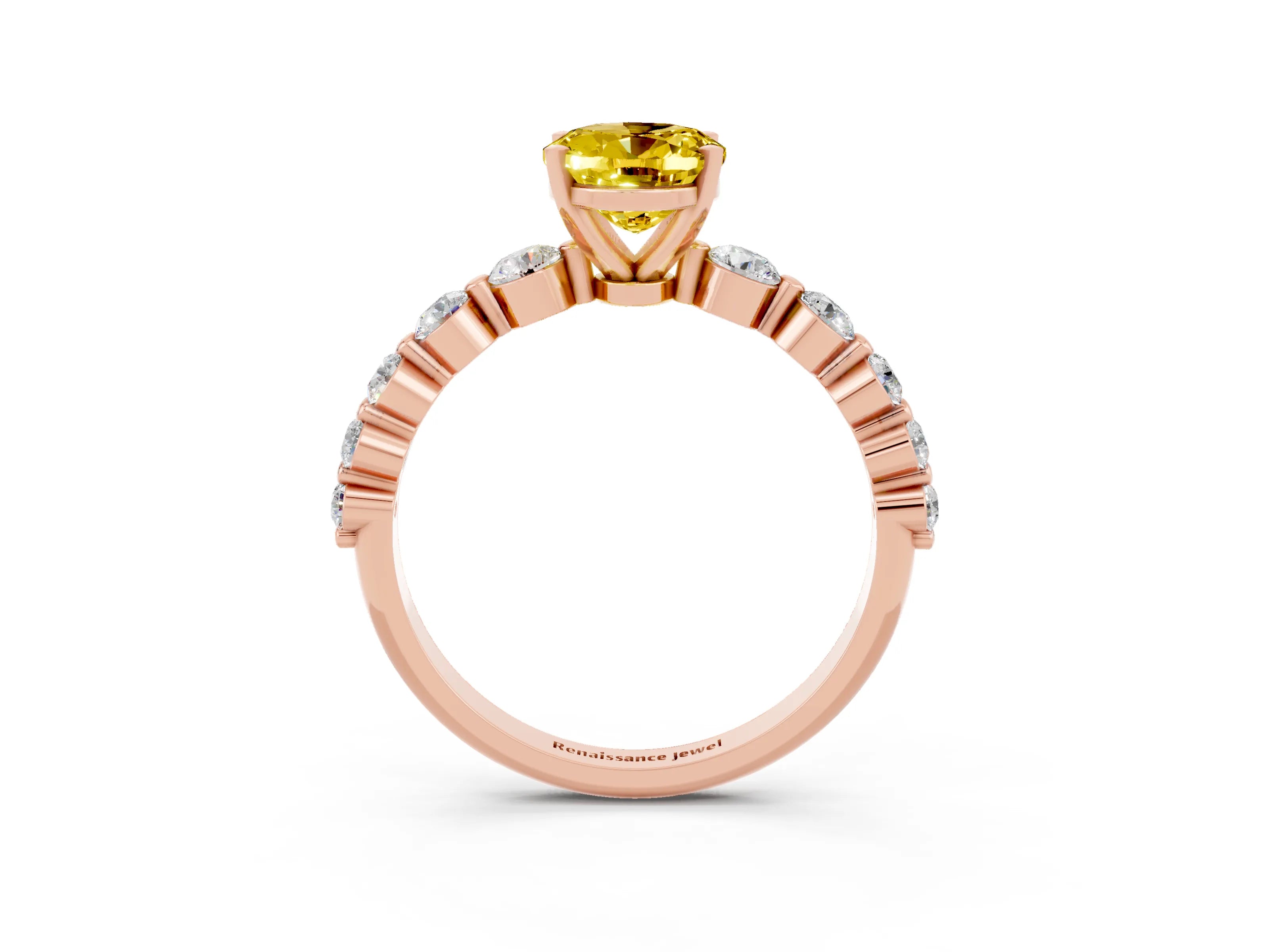 Rose gold Oval Cut Solitaire Yellow Sapphire Ring with Pave Band and Four-Prong Setting_27
