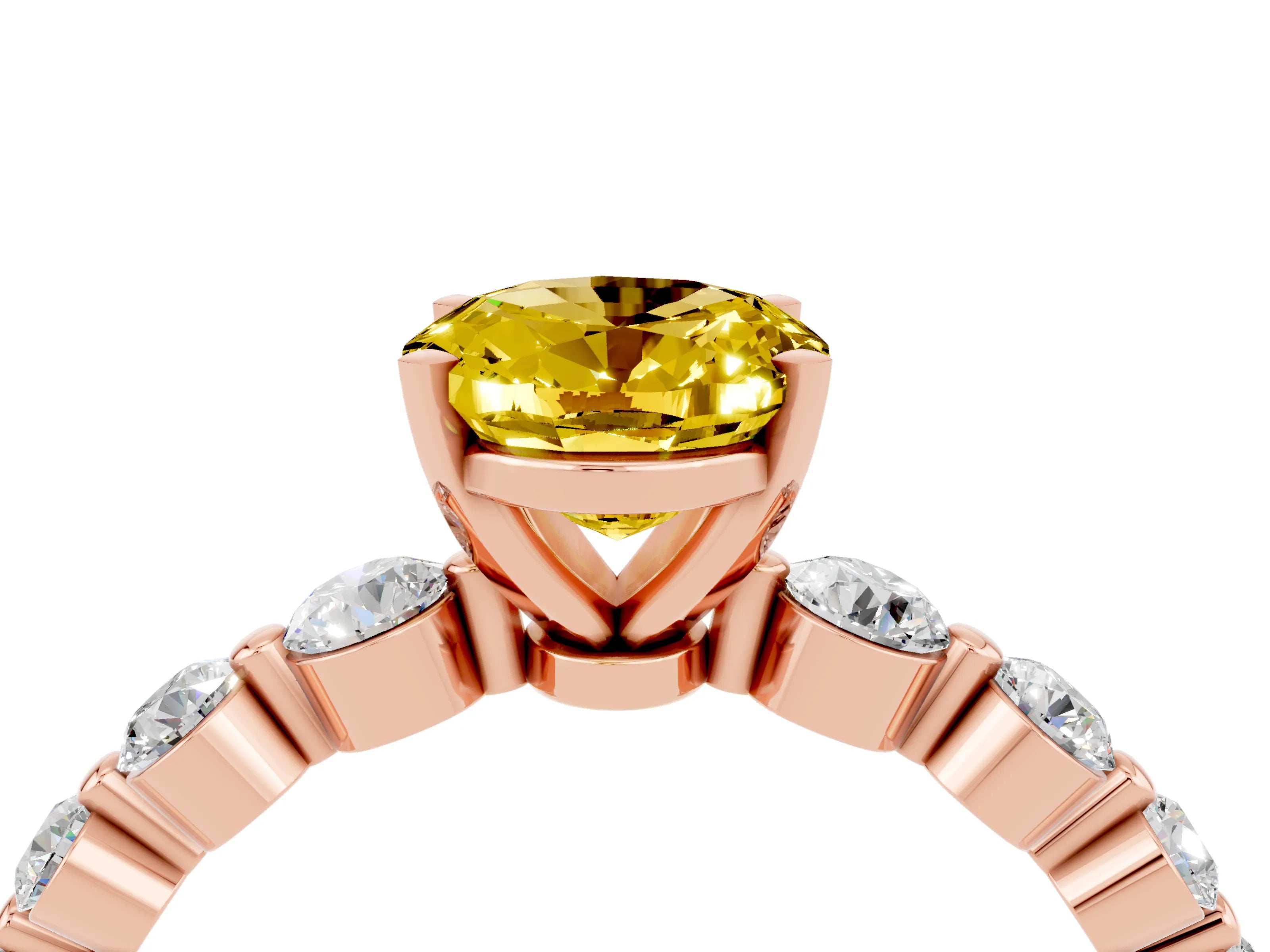 Rose gold Oval Cut Solitaire Yellow Sapphire Ring with Pave Band and Four-Prong Setting_28
