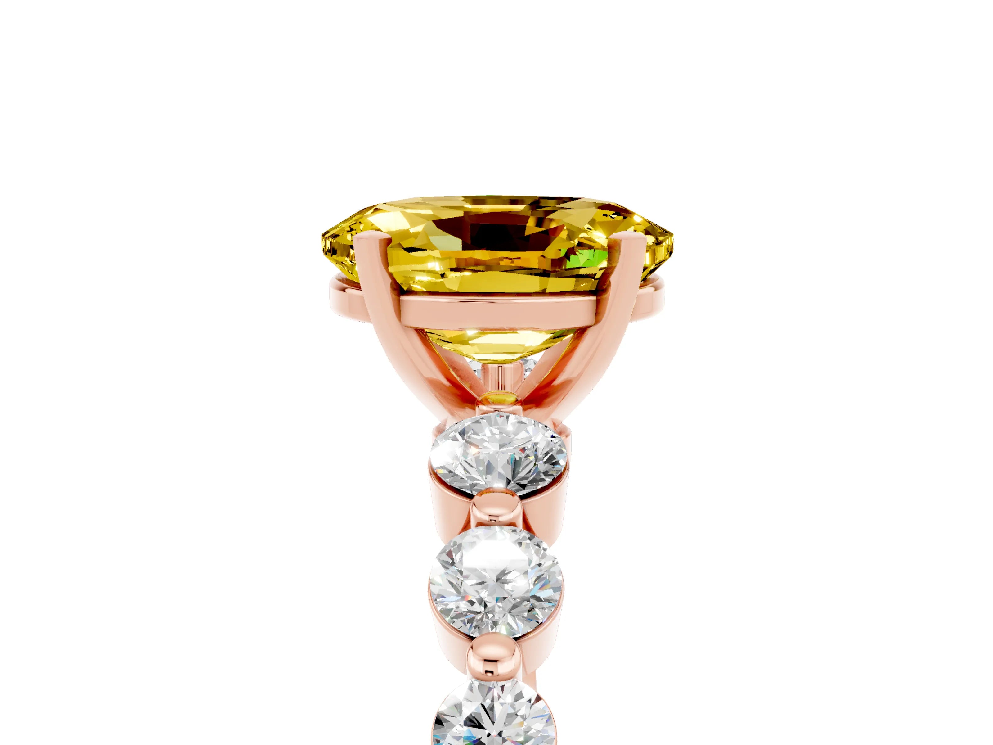 Rose gold Oval Cut Solitaire Yellow Sapphire Ring with Pave Band and Four-Prong Setting_29