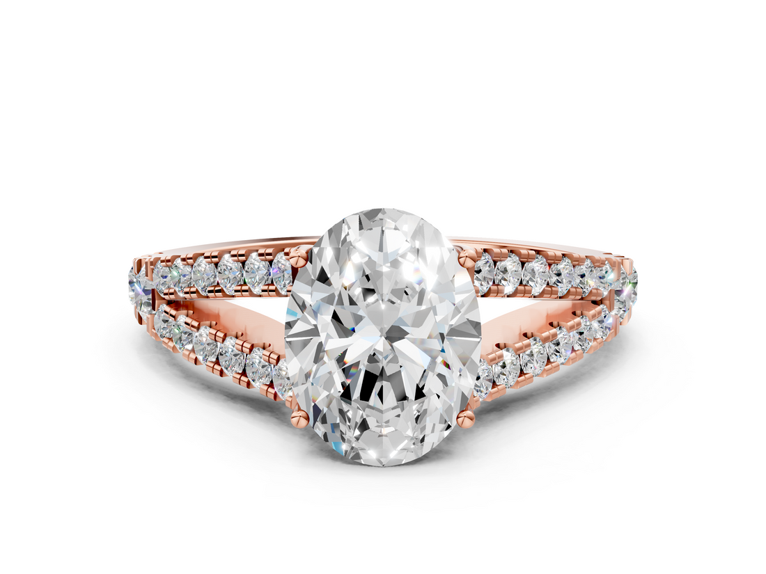Rose gold Oval Cut Split Shank Pave Diamond Engagement Ring with Four-Prong Setting_28