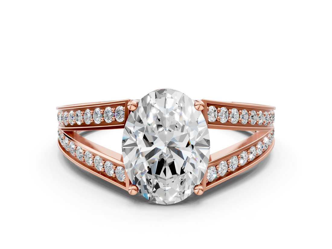 Rose gold Oval Cut Split Shank Pave Diamond Ring with Four-Prong Setting_32