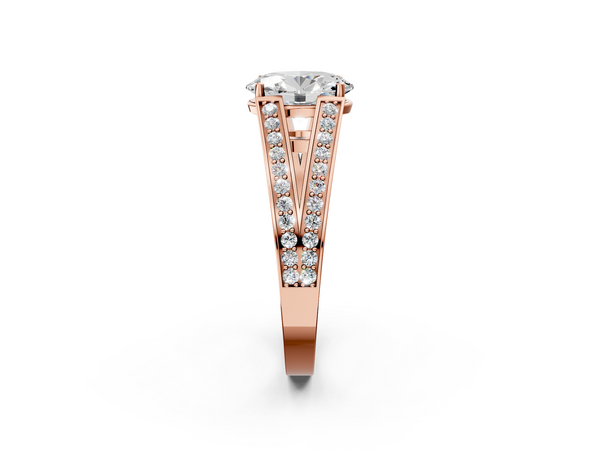 Rose Gold Oval Split Shank Engagement Ring Setting with Pave Band and Engraved Sides