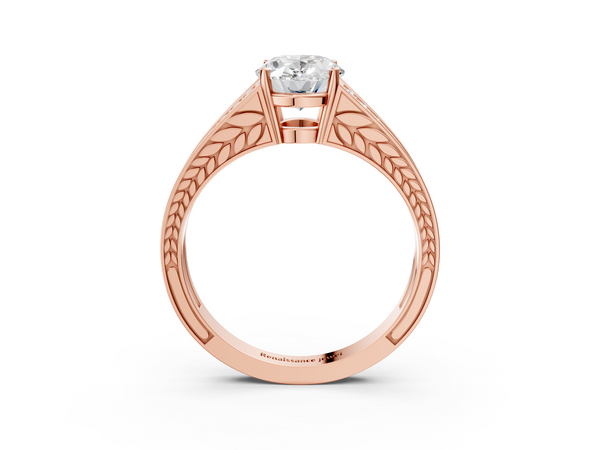 Rose Gold Oval Split Shank Engagement Ring Setting with Pave Band and Engraved Sides