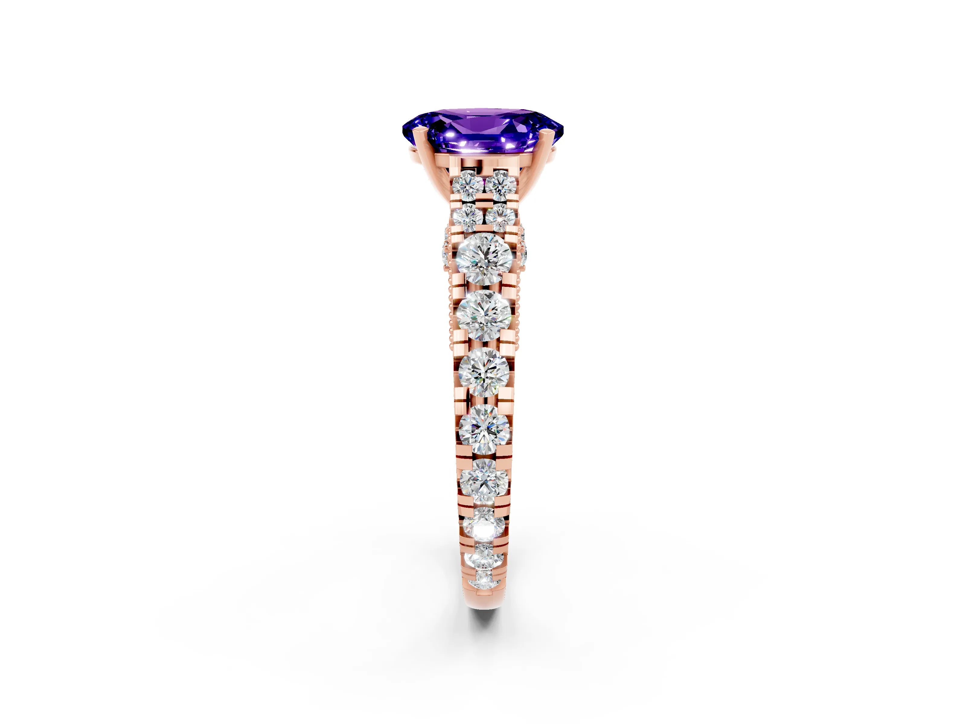 Rose gold Oval Cut Tanzanite Classic Solitaire Ring with Pavé Band and Four-Prong Setting_2