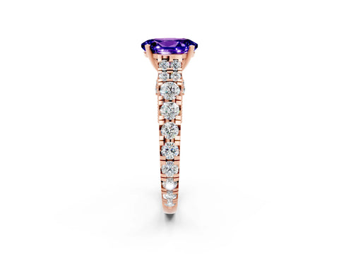 Rose gold Oval Cut Tanzanite Classic Solitaire Ring with Pavé Band and Four-Prong Setting_2