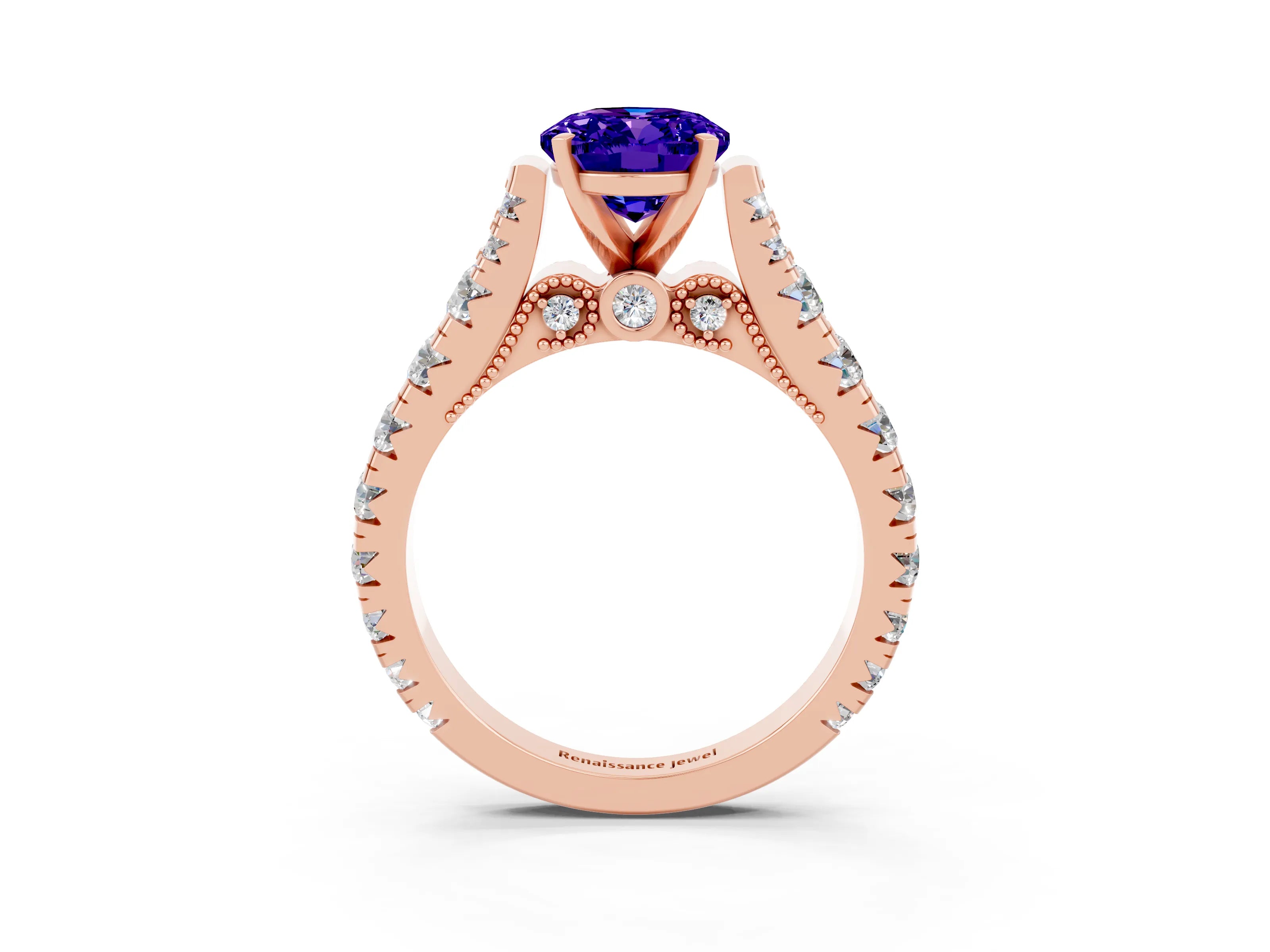 Rose gold Oval Cut Tanzanite Classic Solitaire Ring with Pavé Band and Four-Prong Setting_3