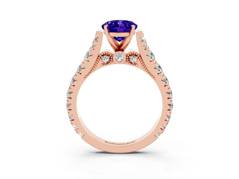 Rose gold Oval Cut Tanzanite Classic Solitaire Ring with Pavé Band and Four-Prong Setting_3