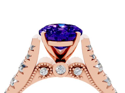 Rose gold Oval Cut Tanzanite Classic Solitaire Ring with Pavé Band and Four-Prong Setting_4