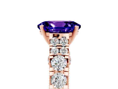 Rose gold Oval Cut Tanzanite Classic Solitaire Ring with Pavé Band and Four-Prong Setting_5