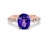 Rose gold Oval Cut Tanzanite Cluster Side Stone Solitaire Ring with Prong Setting_24