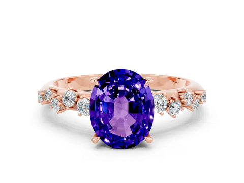 Rose gold Oval Cut Tanzanite Cluster Side Stone Solitaire Ring with Prong Setting_24