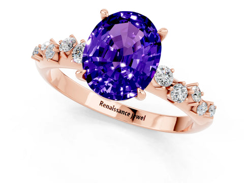 Rose gold Oval Cut Tanzanite Cluster Side Stone Solitaire Ring with Prong Setting_25