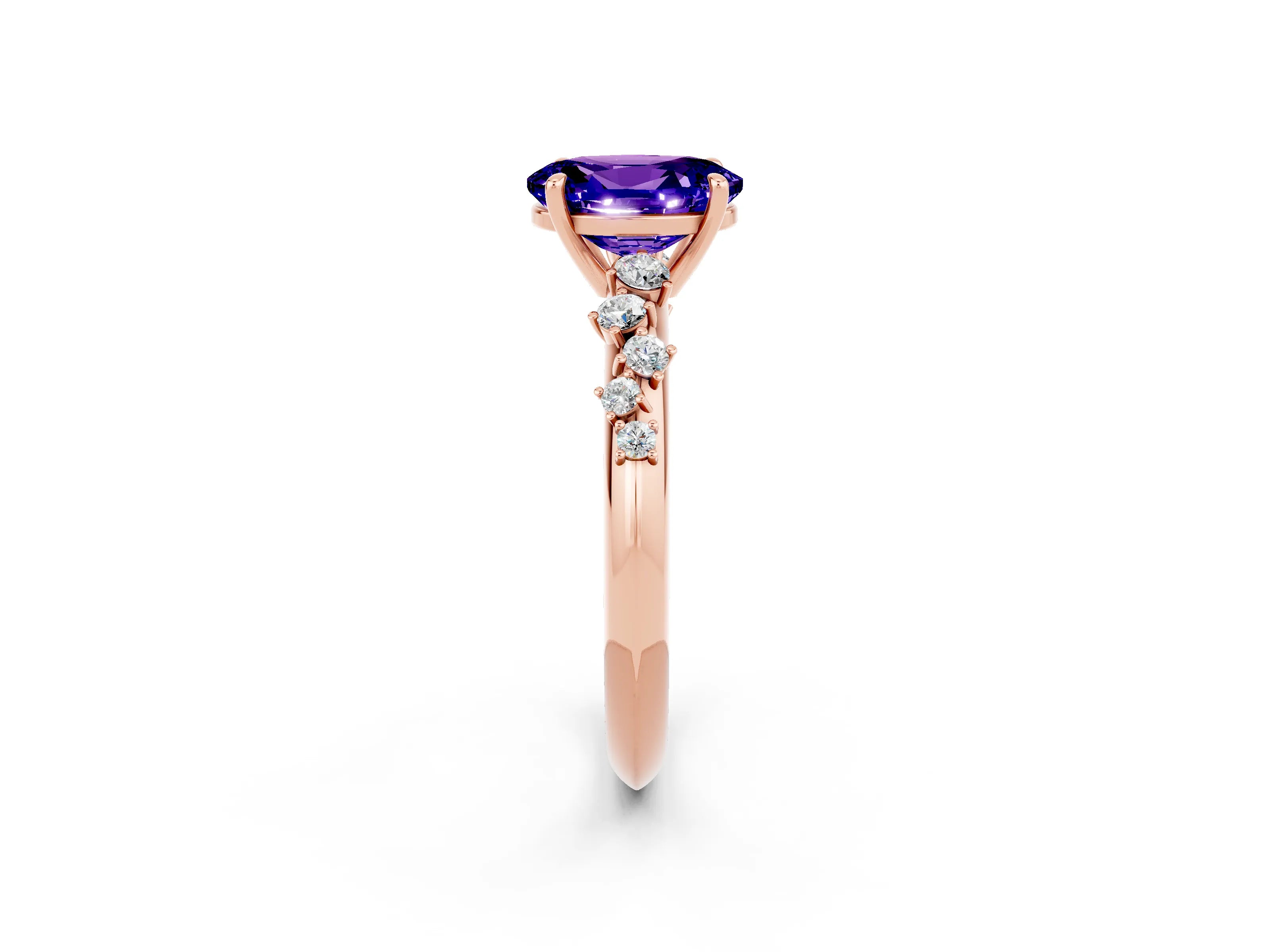 Rose gold Oval Cut Tanzanite Cluster Side Stone Solitaire Ring with Prong Setting_26