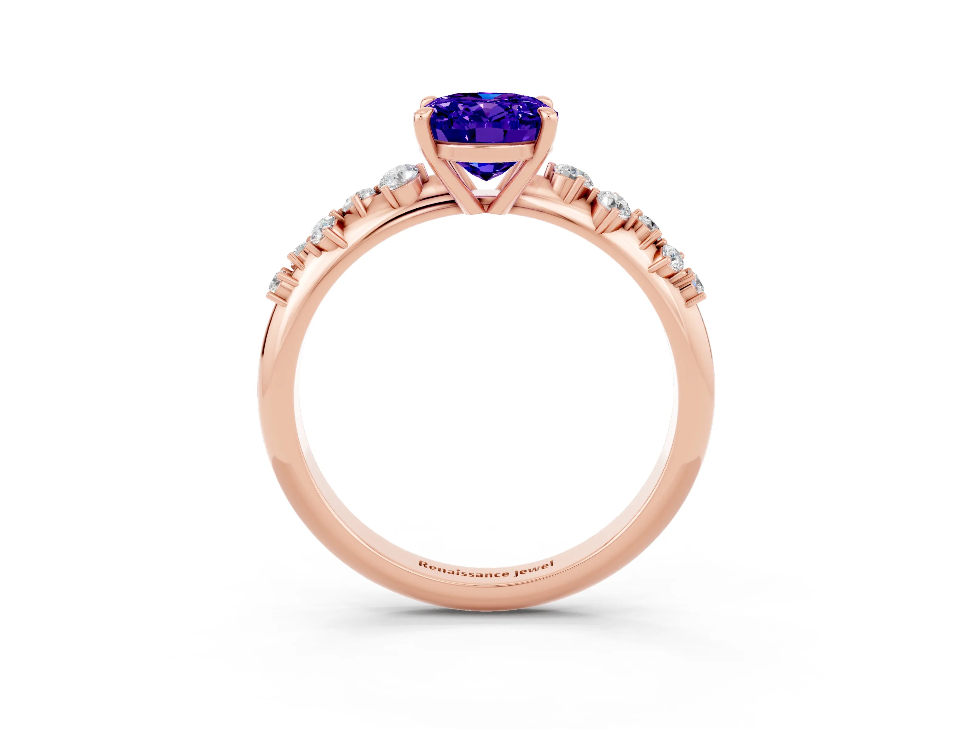 Rose gold Oval Cut Tanzanite Cluster Side Stone Solitaire Ring with Prong Setting_27