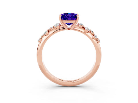 Rose gold Oval Cut Tanzanite Cluster Side Stone Solitaire Ring with Prong Setting_27