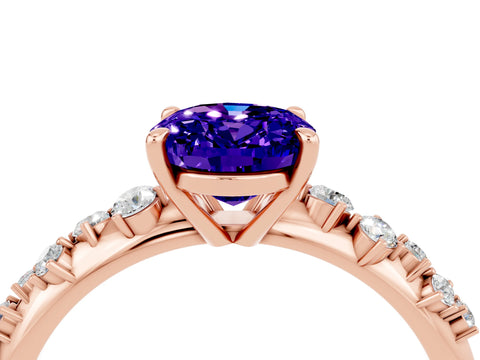 Rose gold Oval Cut Tanzanite Cluster Side Stone Solitaire Ring with Prong Setting_28