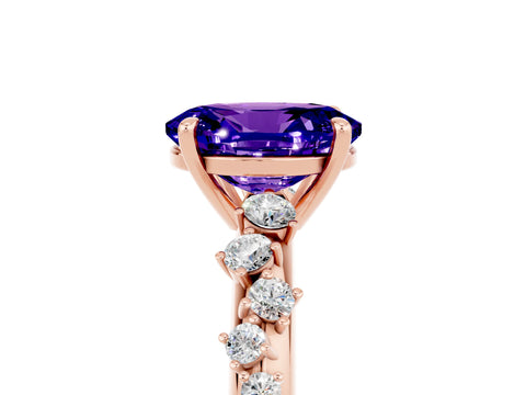 Rose gold Oval Cut Tanzanite Cluster Side Stone Solitaire Ring with Prong Setting_29