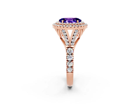 Rose gold Oval Cut Tanzanite Double Halo Ring with Split Shank and Prong Setting_14