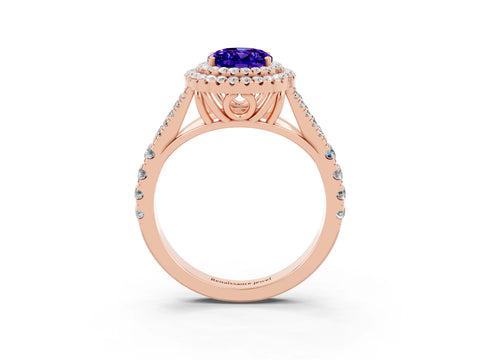Rose gold Oval Cut Tanzanite Double Halo Ring with Split Shank and Prong Setting_15