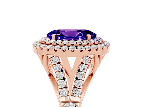 Rose gold Oval Cut Tanzanite Double Halo Ring with Split Shank and Prong Setting_17