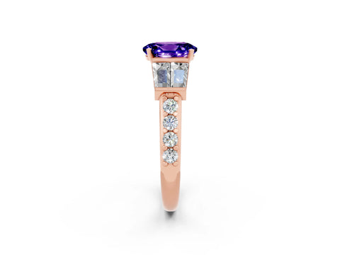 Rose gold Oval Cut Tanzanite Engagement Ring with Baguette Side Stones and Channel Set Band_2