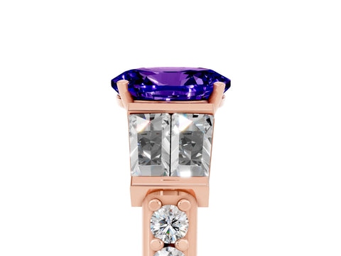 Rose gold Oval Cut Tanzanite Engagement Ring with Baguette Side Stones and Channel Set Band_5