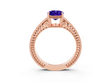 Rose gold Oval Cut Tanzanite Engagement Ring with Milgrain Channel Set Band and Prong Setting_3