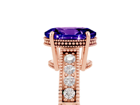 Rose gold Oval Cut Tanzanite Engagement Ring with Milgrain Channel Set Band and Prong Setting_5