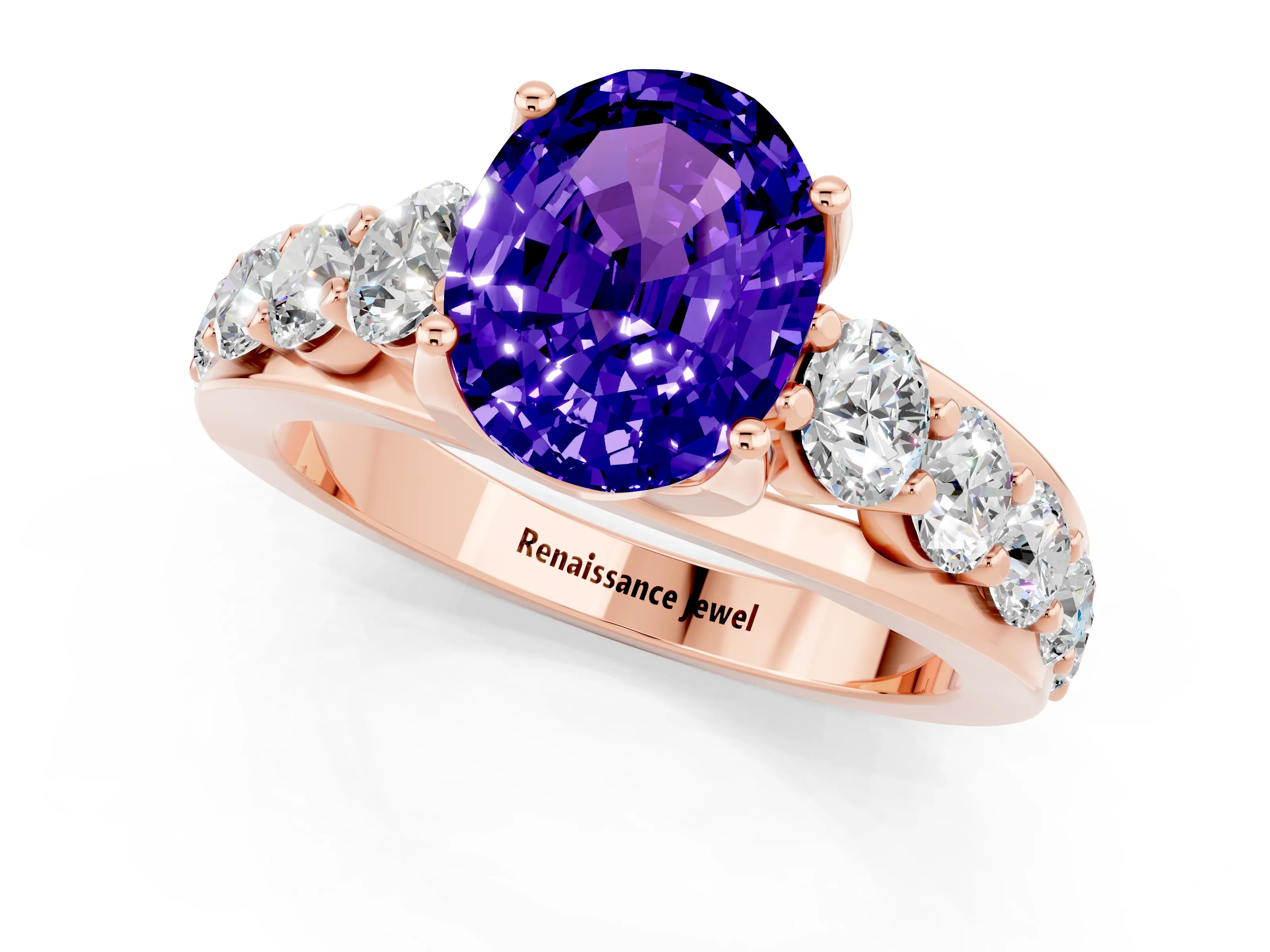 Rose gold Oval Cut Tanzanite Engagement Ring with Pavé Band and Four-Prong Setting_1