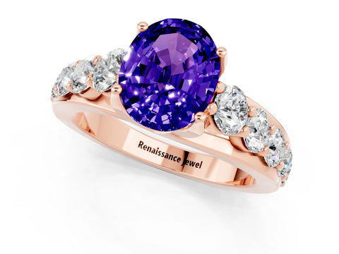 Rose gold Oval Cut Tanzanite Engagement Ring with Pavé Band and Four-Prong Setting_1