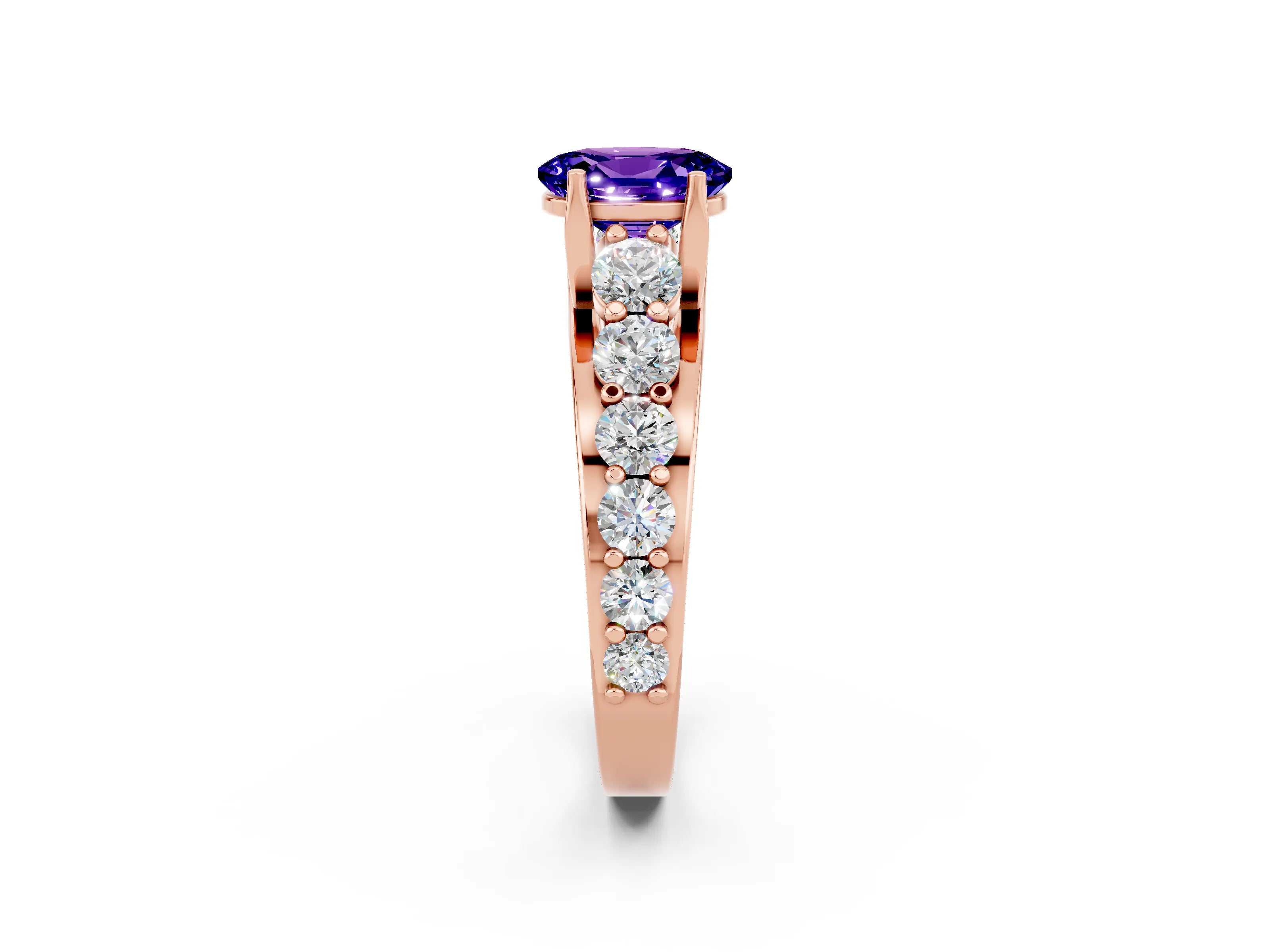 Rose gold Oval Cut Tanzanite Engagement Ring with Pavé Band and Four-Prong Setting_2