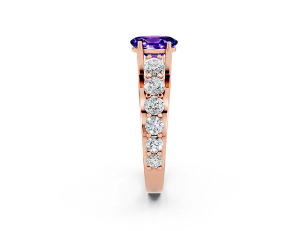 Rose gold Oval Cut Tanzanite Engagement Ring with Pavé Band and Four-Prong Setting