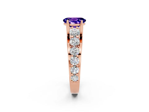 Rose gold Oval Cut Tanzanite Engagement Ring with Pavé Band and Four-Prong Setting_2