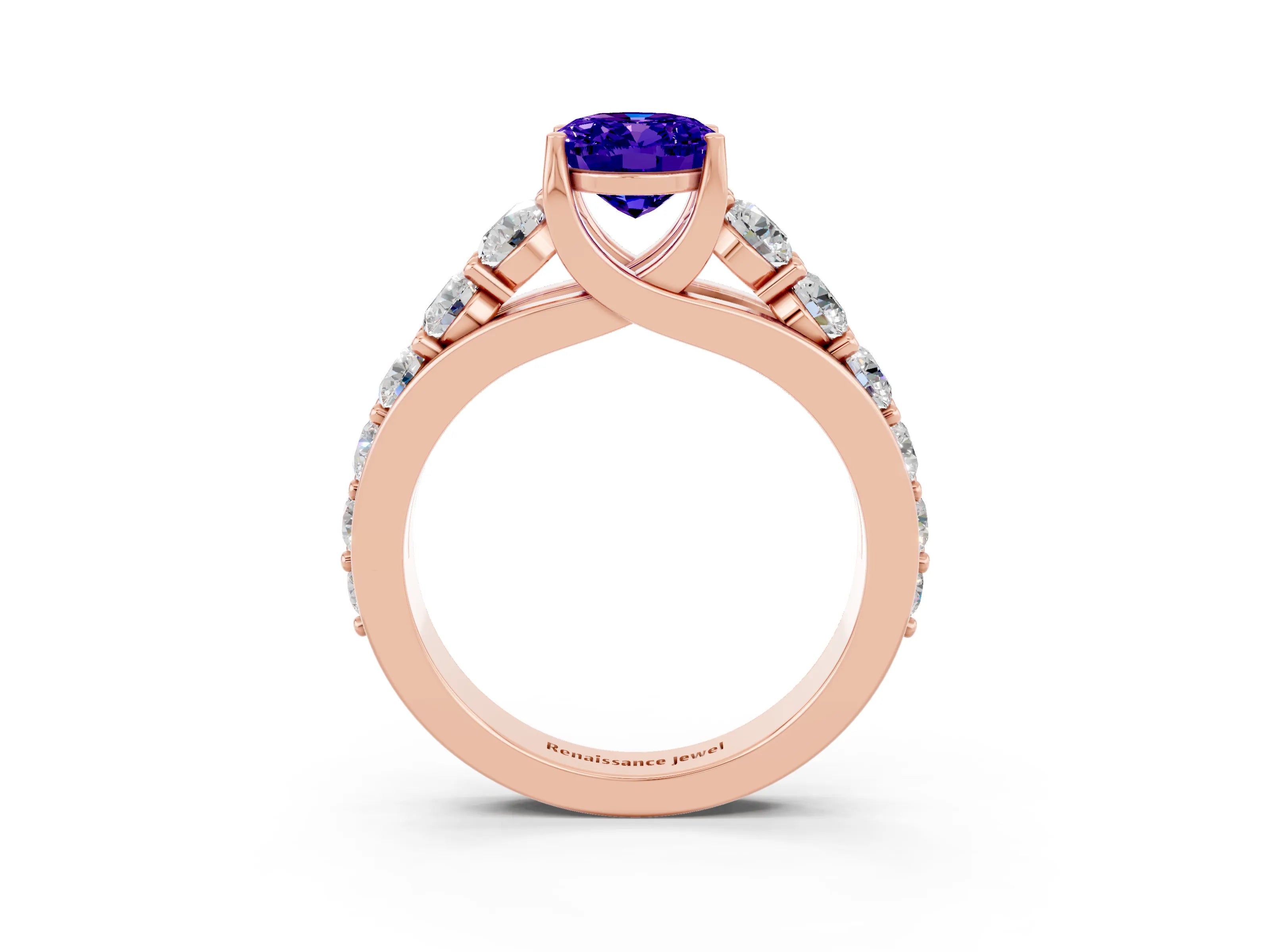 Rose gold Oval Cut Tanzanite Engagement Ring with Pavé Band and Four-Prong Setting_3