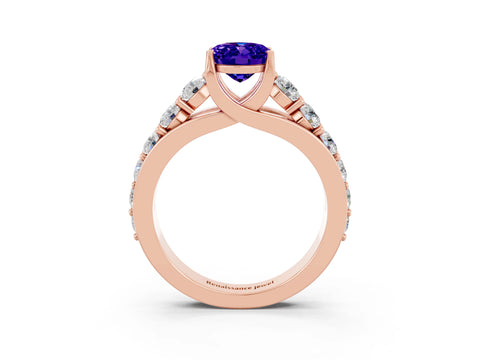 Rose gold Oval Cut Tanzanite Engagement Ring with Pavé Band and Four-Prong Setting_3