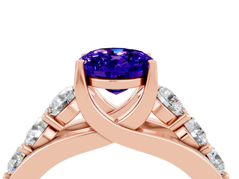 Rose gold Oval Cut Tanzanite Engagement Ring with Pavé Band and Four-Prong Setting_4