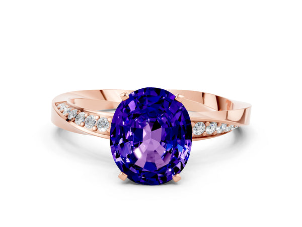 Rose gold Oval Cut Tanzanite Engagement Ring with Side Stone Accents and Four-Prong Setting