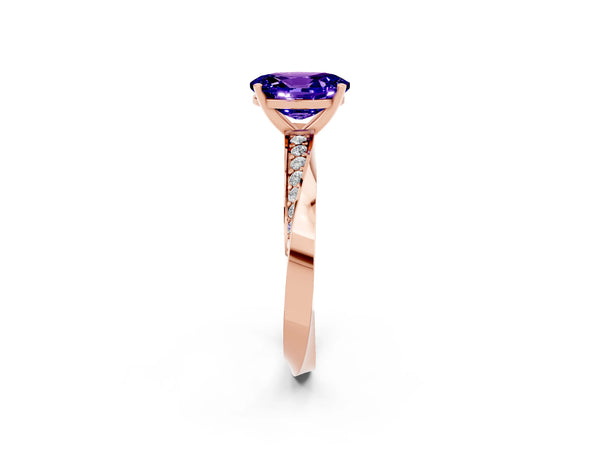 Rose gold Oval Cut Tanzanite Engagement Ring with Side Stone Accents and Four-Prong Setting