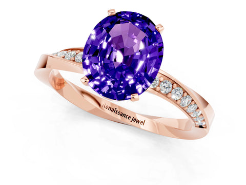 Rose gold Oval Cut Tanzanite Engagement Ring with Side Stone Accents and Four-Prong Setting_28