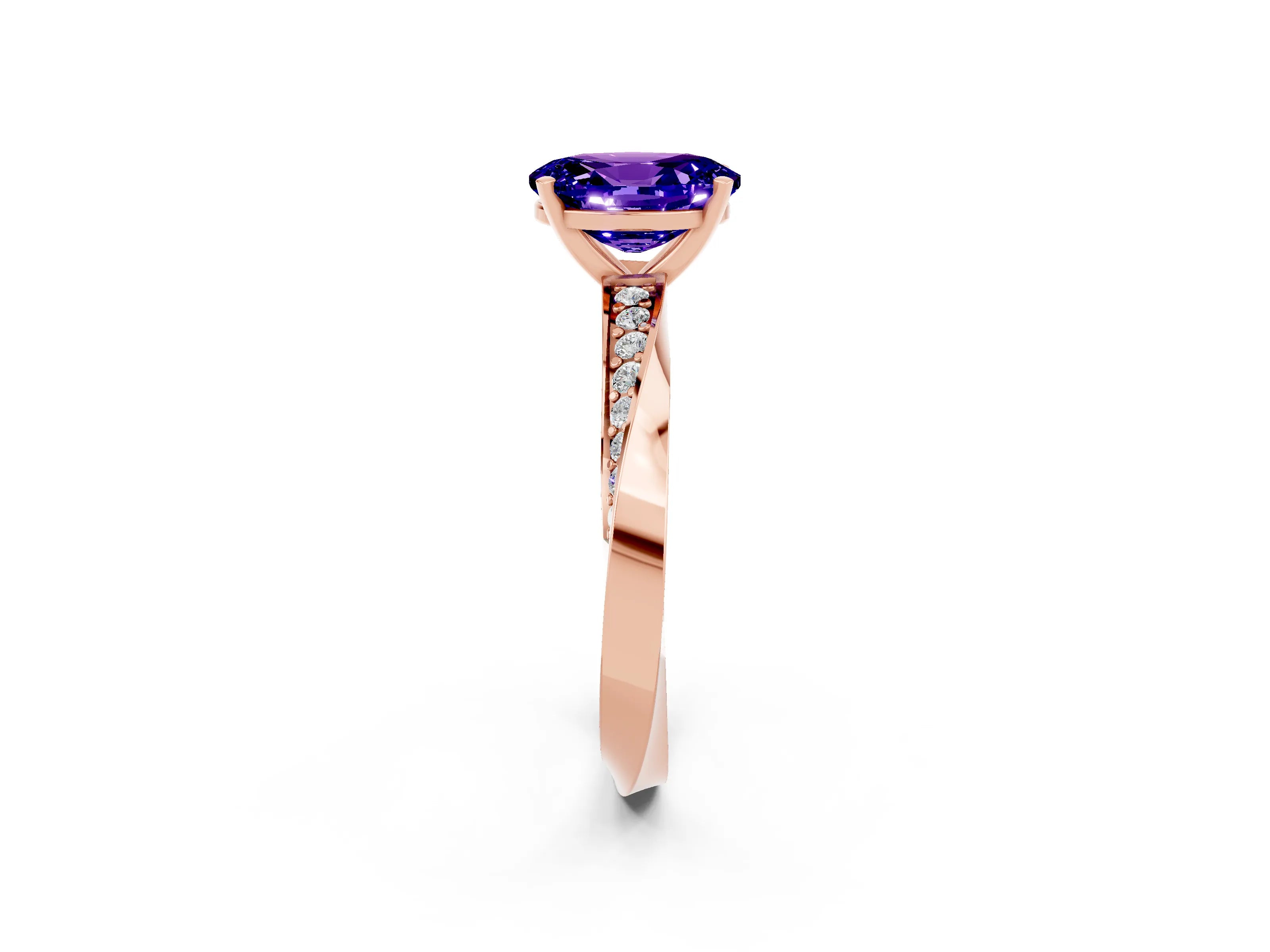 Rose gold Oval Cut Tanzanite Engagement Ring with Side Stone Accents and Four-Prong Setting_29
