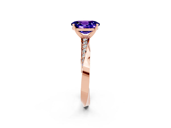 Rose gold Oval Cut Tanzanite Engagement Ring with Side Stone Accents and Four-Prong Setting