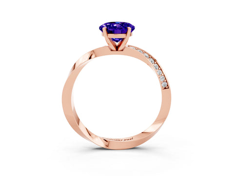 Rose gold Oval Cut Tanzanite Engagement Ring with Side Stone Accents and Four-Prong Setting_30