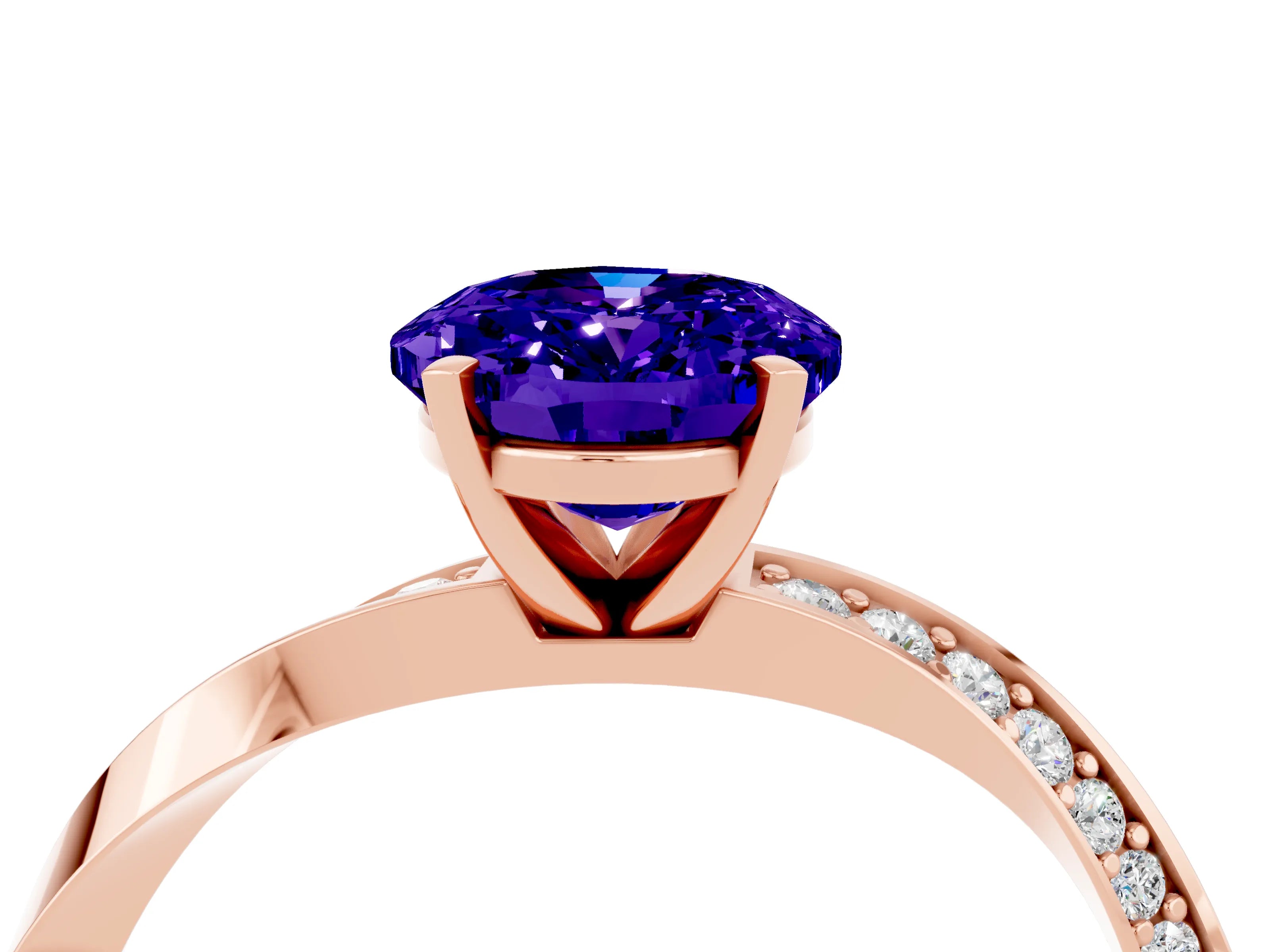 Rose gold Oval Cut Tanzanite Engagement Ring with Side Stone Accents and Four-Prong Setting_31