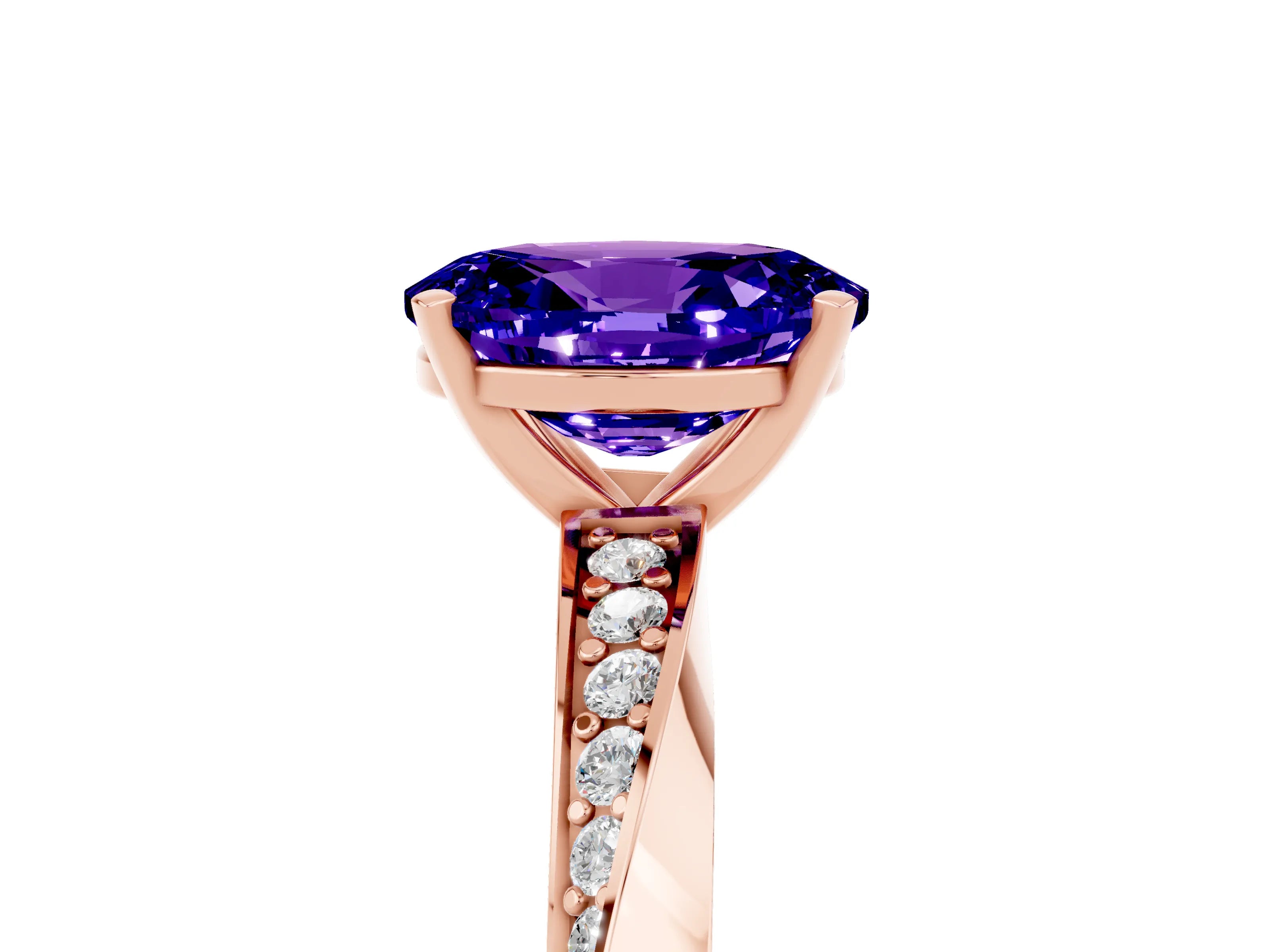 Rose gold Oval Cut Tanzanite Engagement Ring with Side Stone Accents and Four-Prong Setting_32