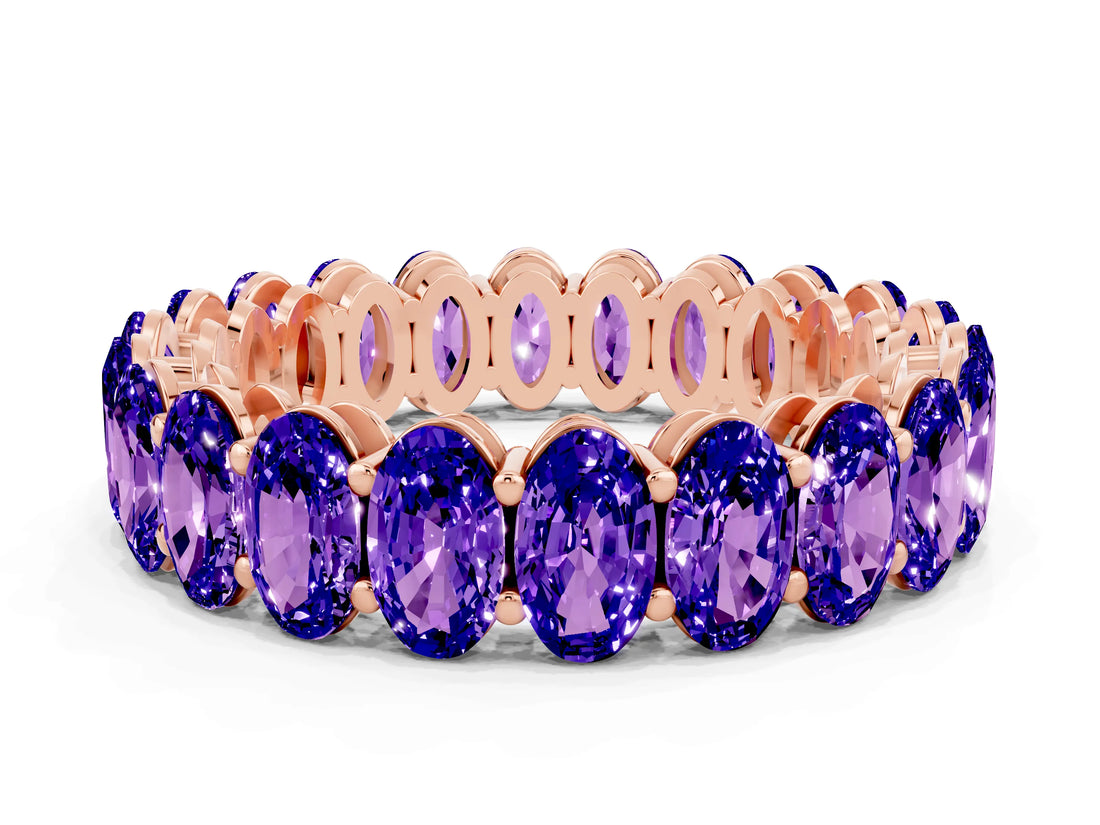 Rose gold Oval Cut Tanzanite Eternity Band with Shared Prong Setting