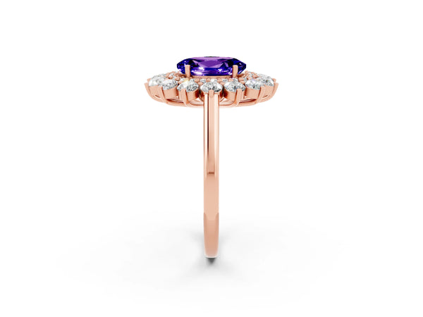 Rose gold Oval Cut Tanzanite Floral Double Halo Engagement Ring with Prong Setting
