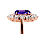 Rose gold Oval Cut Tanzanite Floral Double Halo Engagement Ring with Prong Setting_53