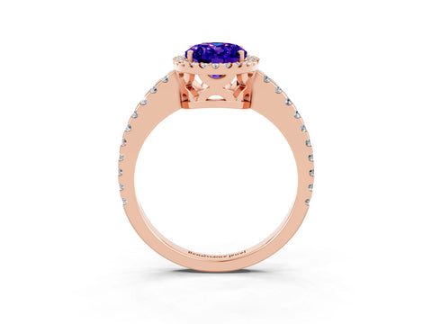 Rose gold Oval Cut Tanzanite Halo Engagement Ring with Pavé Band and Prong Setting_15