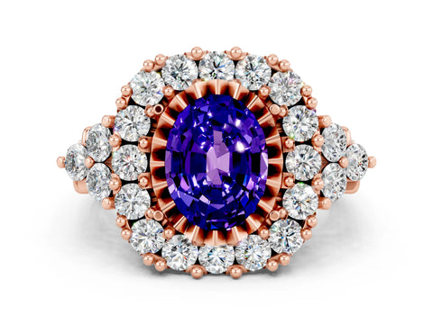 Rose gold Oval Cut Tanzanite Halo Ring with Pavé Band and Four-Prong Setting_12